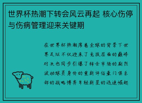 世界杯热潮下转会风云再起 核心伤停与伤病管理迎来关键期