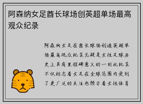 阿森纳女足酋长球场创英超单场最高观众纪录